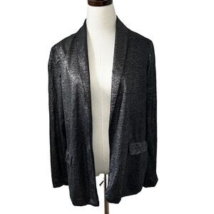 Majestic Filatures Open‎ Black Linen Stretch Metallic Blazer Jacket Size 3